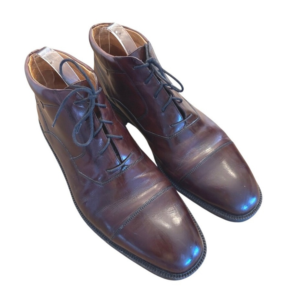 Johnson Murphy Boots 12 Men Brown Leather Cap Toe Lace Up Dress Chukka Boots